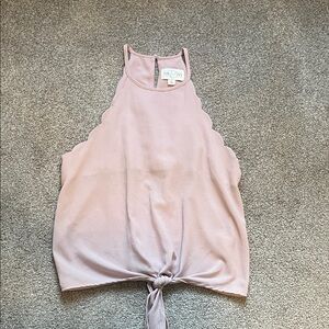 Blush Scalloped Tie-Front Blouse